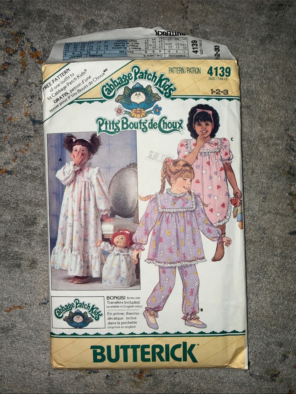 Butterick Cabbage Patch Kids Girls Pajama Set Pattern in White, Pink, Purple